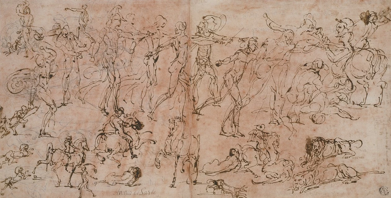 Perin del Vaga - 235, Studi di guerrieri, cavalieri e leoni, The Art Institute of Chicago